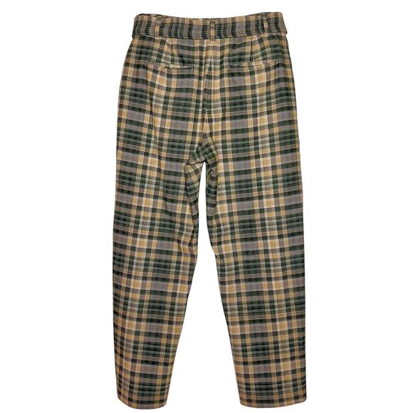 Wilfred Jallade High-Waisted Belted Textured Twill Pants - Green Plaid - 10 - Picture 2 of 8